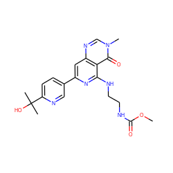 COC(=O)NCCNc1nc(-c2ccc(C(C)(C)O)nc2)cc2ncn(C)c(=O)c12 ZINC000115624118