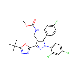 COC(=O)NCc1c(-c2nnc(C(C)(C)C)o2)nn(-c2ccc(Cl)cc2Cl)c1-c1ccc(Cl)cc1 ZINC000049872308