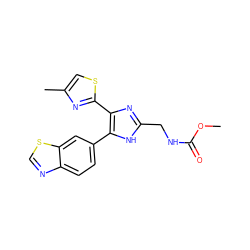 COC(=O)NCc1nc(-c2nc(C)cs2)c(-c2ccc3ncsc3c2)[nH]1 ZINC000095559854