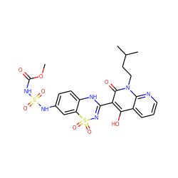 COC(=O)NS(=O)(=O)Nc1ccc2c(c1)S(=O)(=O)N=C(c1c(O)c3cccnc3n(CCC(C)C)c1=O)N2 ZINC000101104883