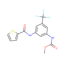 COC(=O)Nc1cc(NC(=O)c2cccs2)cc(C(F)(F)F)c1 ZINC000299838771