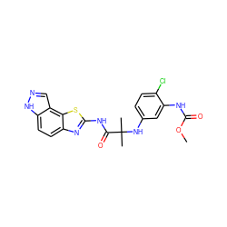 COC(=O)Nc1cc(NC(C)(C)C(=O)Nc2nc3ccc4[nH]ncc4c3s2)ccc1Cl ZINC000202052145