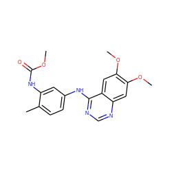 COC(=O)Nc1cc(Nc2ncnc3cc(OC)c(OC)cc23)ccc1C ZINC000084633130