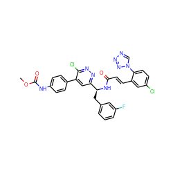 COC(=O)Nc1ccc(-c2cc([C@H](Cc3cccc(F)c3)NC(=O)/C=C/c3cc(Cl)ccc3-n3cnnn3)nnc2Cl)cc1 ZINC000164452587