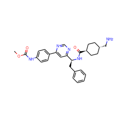 COC(=O)Nc1ccc(-c2cc([C@H](Cc3ccccc3)NC(=O)[C@H]3CC[C@H](CN)CC3)ncn2)cc1 ZINC000653717509