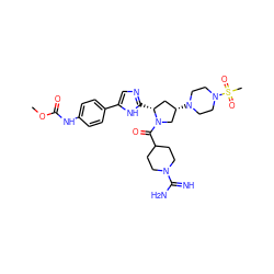 COC(=O)Nc1ccc(-c2cnc([C@@H]3C[C@H](N4CCN(S(C)(=O)=O)CC4)CN3C(=O)C3CCN(C(=N)N)CC3)[nH]2)cc1 ZINC000207296387