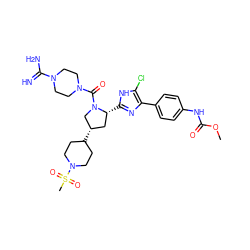 COC(=O)Nc1ccc(-c2nc([C@@H]3C[C@H](C4CCN(S(C)(=O)=O)CC4)CN3C(=O)N3CCN(C(=N)N)CC3)[nH]c2Cl)cc1 ZINC000207279899