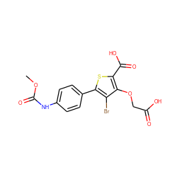 COC(=O)Nc1ccc(-c2sc(C(=O)O)c(OCC(=O)O)c2Br)cc1 ZINC000014955152