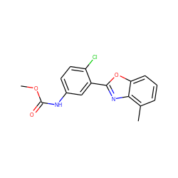 COC(=O)Nc1ccc(Cl)c(-c2nc3c(C)cccc3o2)c1 ZINC000029232157