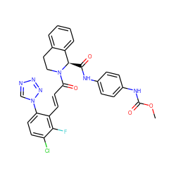 COC(=O)Nc1ccc(NC(=O)[C@@H]2c3ccccc3CCN2C(=O)/C=C/c2c(-n3cnnn3)ccc(Cl)c2F)cc1 ZINC000148118391