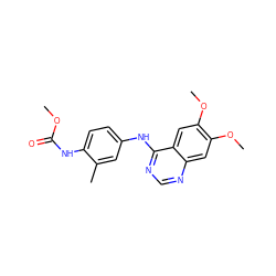 COC(=O)Nc1ccc(Nc2ncnc3cc(OC)c(OC)cc23)cc1C ZINC000084587174