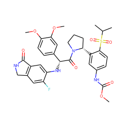COC(=O)Nc1ccc(S(=O)(=O)C(C)C)c([C@H]2CCCN2C(=O)[C@H](Nc2cc3c(cc2F)CNC3=O)c2ccc(OC)c(OC)c2)c1 ZINC000164371226