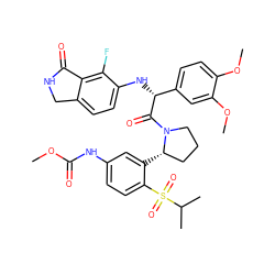 COC(=O)Nc1ccc(S(=O)(=O)C(C)C)c([C@H]2CCCN2C(=O)[C@H](Nc2ccc3c(c2F)C(=O)NC3)c2ccc(OC)c(OC)c2)c1 ZINC000164430434