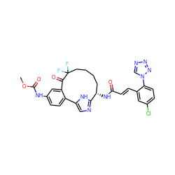 COC(=O)Nc1ccc2c(c1)C(=O)C(F)(F)CCCC[C@H](NC(=O)/C=C/c1cc(Cl)ccc1-n1cnnn1)c1ncc-2[nH]1 ZINC000203922169