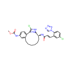 COC(=O)Nc1ccc2c(c1)CCCCCC[C@H](NC(=O)/C=C/c1cc(Cl)ccc1-n1cnnn1)c1nc-2c(Cl)[nH]1 ZINC000198856646