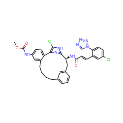 COC(=O)Nc1ccc2c(c1)CCCCc1cccc(c1)C[C@H](NC(=O)/C=C/c1cc(Cl)ccc1-n1cnnn1)c1nc-2c(Cl)[nH]1 ZINC000072316251