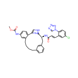 COC(=O)Nc1ccc2c(c1)CCCCc1cccc(c1)C[C@H](NC(=O)/C=C/c1cc(Cl)ccc1-n1cnnn1)c1nc-2c[nH]1 ZINC000072316252