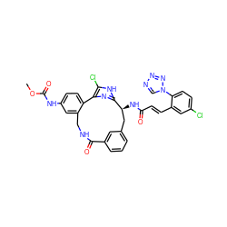 COC(=O)Nc1ccc2c(c1)CNC(=O)c1cccc(c1)C[C@H](NC(=O)/C=C/c1cc(Cl)ccc1-n1cnnn1)c1nc-2c(Cl)[nH]1 ZINC000205706437