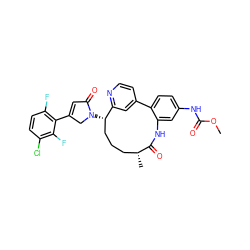 COC(=O)Nc1ccc2c(c1)NC(=O)[C@H](C)CCC[C@H](N1CC(c3c(F)ccc(Cl)c3F)=CC1=O)c1cc-2ccn1 ZINC001772582127