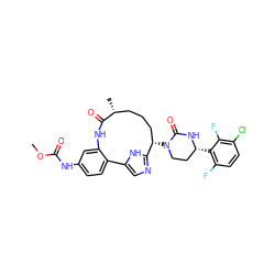 COC(=O)Nc1ccc2c(c1)NC(=O)[C@H](C)CCC[C@H](N1CC[C@@H](c3c(F)ccc(Cl)c3F)NC1=O)c1ncc-2[nH]1 ZINC000205445604