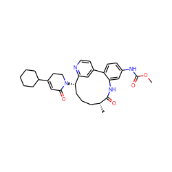 COC(=O)Nc1ccc2c(c1)NC(=O)[C@H](C)CCC[C@H](N1CCC(C3CCCCC3)=CC1=O)c1cc-2ccn1 ZINC000220117338