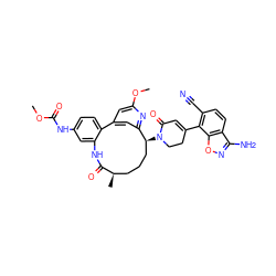 COC(=O)Nc1ccc2c(c1)NC(=O)[C@H](C)CCC[C@H](N1CCC(c3c(C#N)ccc4c(N)noc34)=CC1=O)c1cc-2cc(OC)n1 ZINC000208175581