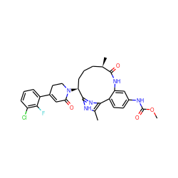 COC(=O)Nc1ccc2c(c1)NC(=O)[C@H](C)CCC[C@H](N1CCC(c3cccc(Cl)c3F)=CC1=O)c1nc-2c(C)[nH]1 ZINC000220104067