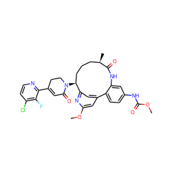 COC(=O)Nc1ccc2c(c1)NC(=O)[C@H](C)CCC[C@H](N1CCC(c3nccc(Cl)c3F)=CC1=O)c1cc-2cc(OC)n1 ZINC000208159552