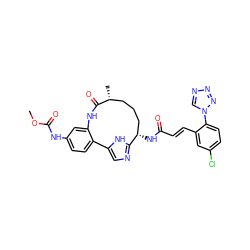 COC(=O)Nc1ccc2c(c1)NC(=O)[C@H](C)CCC[C@H](NC(=O)/C=C/c1cc(Cl)ccc1-n1cnnn1)c1ncc-2[nH]1 ZINC001772613545