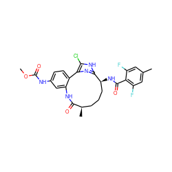 COC(=O)Nc1ccc2c(c1)NC(=O)[C@H](C)CCC[C@H](NC(=O)c1c(F)cc(C)cc1F)c1nc-2c(Cl)[nH]1 ZINC001772628465