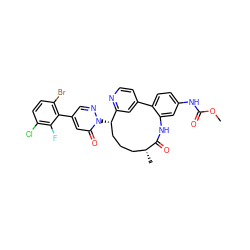 COC(=O)Nc1ccc2c(c1)NC(=O)[C@H](C)CCC[C@H](n1ncc(-c3c(Br)ccc(Cl)c3F)cc1=O)c1cc-2ccn1 ZINC000220125264