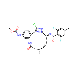 COC(=O)Nc1ccc2c(c1)NC(=O)C[C@@H](C)/C=C/C[C@H](NC(=O)c1c(F)cc(C)cc1F)c1nc-2c(Cl)[nH]1 ZINC001772615725