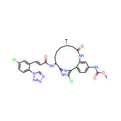 COC(=O)Nc1ccc2c(c1)NC(=O)C[C@@H](C)CCC[C@H](NC(=O)/C=C/c1cc(Cl)ccc1-n1cnnn1)c1nc-2c(Cl)[nH]1 ZINC001772636892