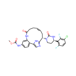 COC(=O)Nc1ccc2c(c1)NC(=O)CC/C=C/C[C@H](N1CC[C@H](c3c(F)ccc(Cl)c3F)NC1=O)c1ncc-2[nH]1 ZINC000205444005