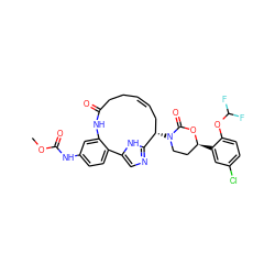 COC(=O)Nc1ccc2c(c1)NC(=O)CC/C=C/C[C@H](N1CC[C@H](c3cc(Cl)ccc3OC(F)F)OC1=O)c1ncc-2[nH]1 ZINC000205447665