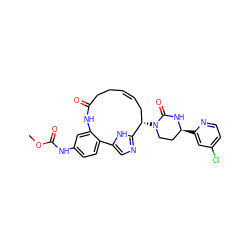 COC(=O)Nc1ccc2c(c1)NC(=O)CC/C=C/C[C@H](N1CC[C@H](c3cc(Cl)ccn3)NC1=O)c1ncc-2[nH]1 ZINC000205443871