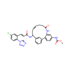 COC(=O)Nc1ccc2c(c1)NC(=O)CC/C=C/C[C@H](NC(=O)/C=C/c1cc(Cl)ccc1-n1cnnn1)c1cccc-2c1 ZINC000072316258