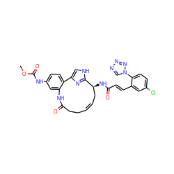 COC(=O)Nc1ccc2c(c1)NC(=O)CC/C=C\C[C@H](NC(=O)/C=C/c1cc(Cl)ccc1-n1cnnn1)c1nc-2c[nH]1 ZINC000114227204