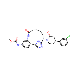 COC(=O)Nc1ccc2c(c1)NC(=O)CCCC[C@H](N1CC[C@H](c3cccc(Cl)c3)CC1=O)c1ncc-2[nH]1 ZINC000205445806