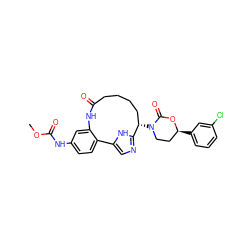 COC(=O)Nc1ccc2c(c1)NC(=O)CCCC[C@H](N1CC[C@H](c3cccc(Cl)c3)OC1=O)c1ncc-2[nH]1 ZINC000205443743