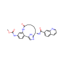 COC(=O)Nc1ccc2c(c1)NC(=O)CCCC[C@H](NC(=O)c1ccc3cccnc3c1)c1ncc-2[nH]1 ZINC000230574397