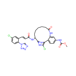 COC(=O)Nc1ccc2c(c1)NC(=O)CCCCC[C@H](NC(=O)/C=C/c1cc(Cl)ccc1-n1cnnn1)c1nc-2c(Cl)[nH]1 ZINC000114228479