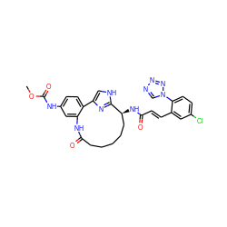 COC(=O)Nc1ccc2c(c1)NC(=O)CCCCC[C@H](NC(=O)/C=C/c1cc(Cl)ccc1-n1cnnn1)c1nc-2c[nH]1 ZINC000114226359