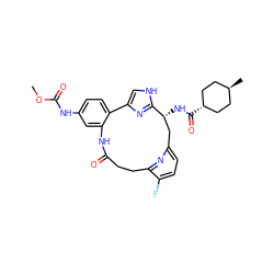 COC(=O)Nc1ccc2c(c1)NC(=O)CCc1nc(ccc1F)C[C@@H](NC(=O)[C@H]1CC[C@H](C)CC1)c1nc-2c[nH]1 ZINC000261113691