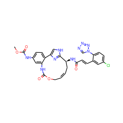 COC(=O)Nc1ccc2c(c1)NC(=O)OC/C=C/C[C@H](NC(=O)/C=C/c1cc(Cl)ccc1-n1cnnn1)c1nc-2c[nH]1 ZINC000114225539