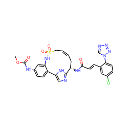 COC(=O)Nc1ccc2c(c1)NS(=O)(=O)C/C=C\C[C@H](NC(=O)/C=C/c1cc(Cl)ccc1-n1cnnn1)c1ncc-2[nH]1 ZINC000203918122