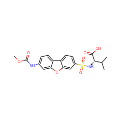 COC(=O)Nc1ccc2c(c1)oc1cc(S(=O)(=O)N[C@H](C(=O)O)C(C)C)ccc12 ZINC000040953213