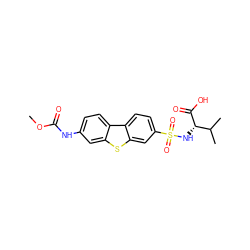 COC(=O)Nc1ccc2c(c1)sc1cc(S(=O)(=O)N[C@H](C(=O)O)C(C)C)ccc12 ZINC000043079444