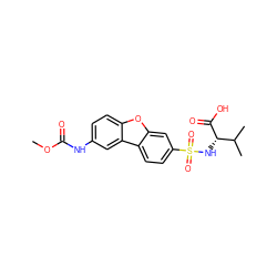 COC(=O)Nc1ccc2oc3cc(S(=O)(=O)N[C@H](C(=O)O)C(C)C)ccc3c2c1 ZINC000040953882