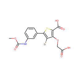 COC(=O)Nc1cccc(-c2sc(C(=O)O)c(OCC(=O)O)c2Br)c1 ZINC000028711531